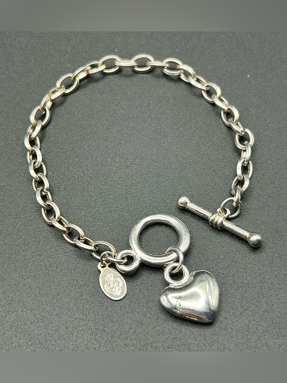 Premier Designs Silver Tone Heart Toggle Chain Link Charm Bracelet